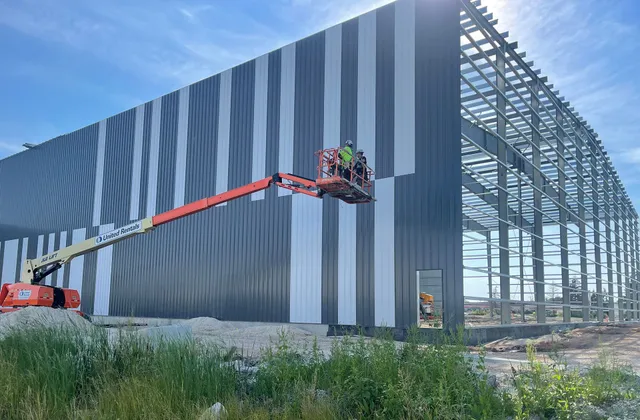 modern steel commercial shed under construction