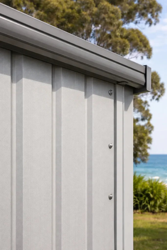 quality cladding and corrosion-resistant fasteners on a coastal shed