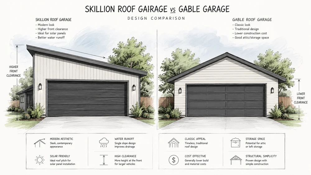 side-by-side skillion roof garage and gable garage concept sketch